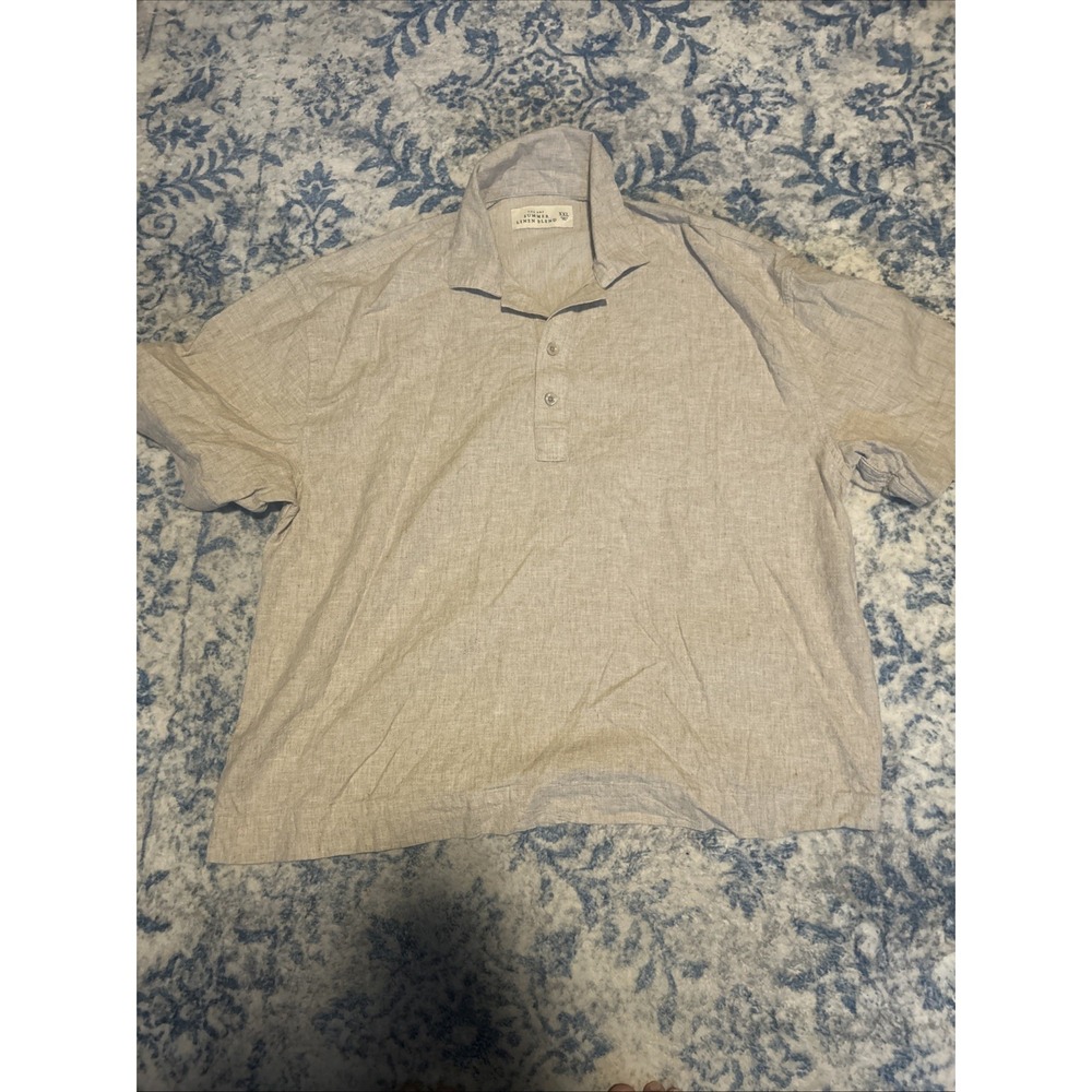 Abercrombie & Fitch Mens XXL Summer Linen Blend Polo Shirt Oatmeal Beige